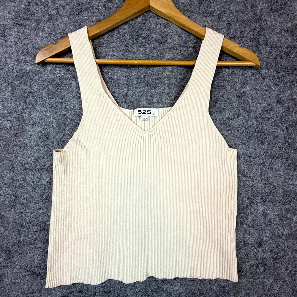 525 America Tank Top Women Medium‎ Beige Ribbed Knit Layer Neutral Clean Girl